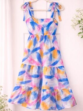 Blu Pepper Abstract Print Midi Dress | Size Small | NWT